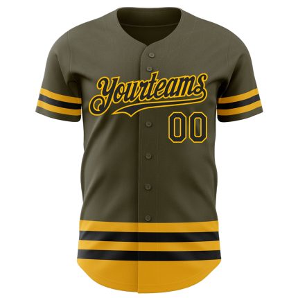 Personalized Olive Black-Gold Line Authentic Salute To Service Baseball Jersey Team Custom Name and Number