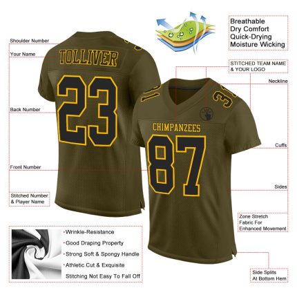Personalized Olive Black-Gold Mesh Authentic Salute To Service Football Jersey Team Custom Name and Number