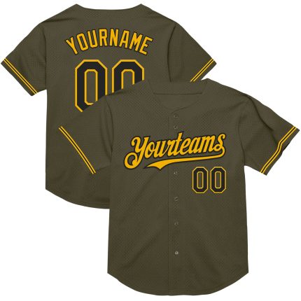 Personalized Olive Black-Gold Mesh Authentic Throwback Salute To Service Baseball Jersey Team Custom Name and Number