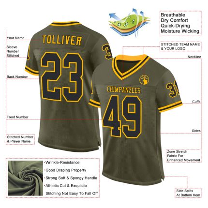 Personalized Olive Black-Gold Mesh Authentic Throwback Salute To Service Football Jersey Team Custom Name and Number