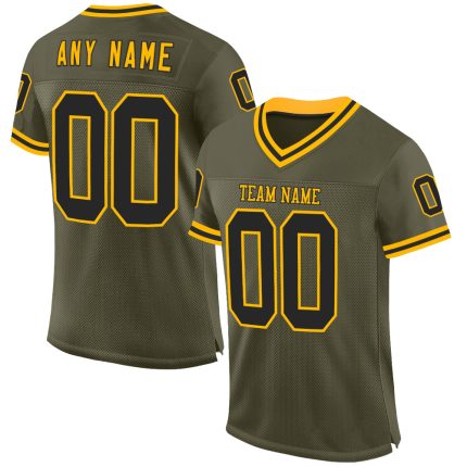 Personalized Olive Black-Gold Mesh Authentic Throwback Salute To Service Football Jersey Team Custom Name and Number
