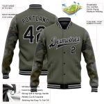 Personalized Olive Black-Gray Animal Camo Sleeves 3D Pattern Design Bomber Full-Snap Varsity Letterman Salute To Service Jacket Team Custom Name and Number