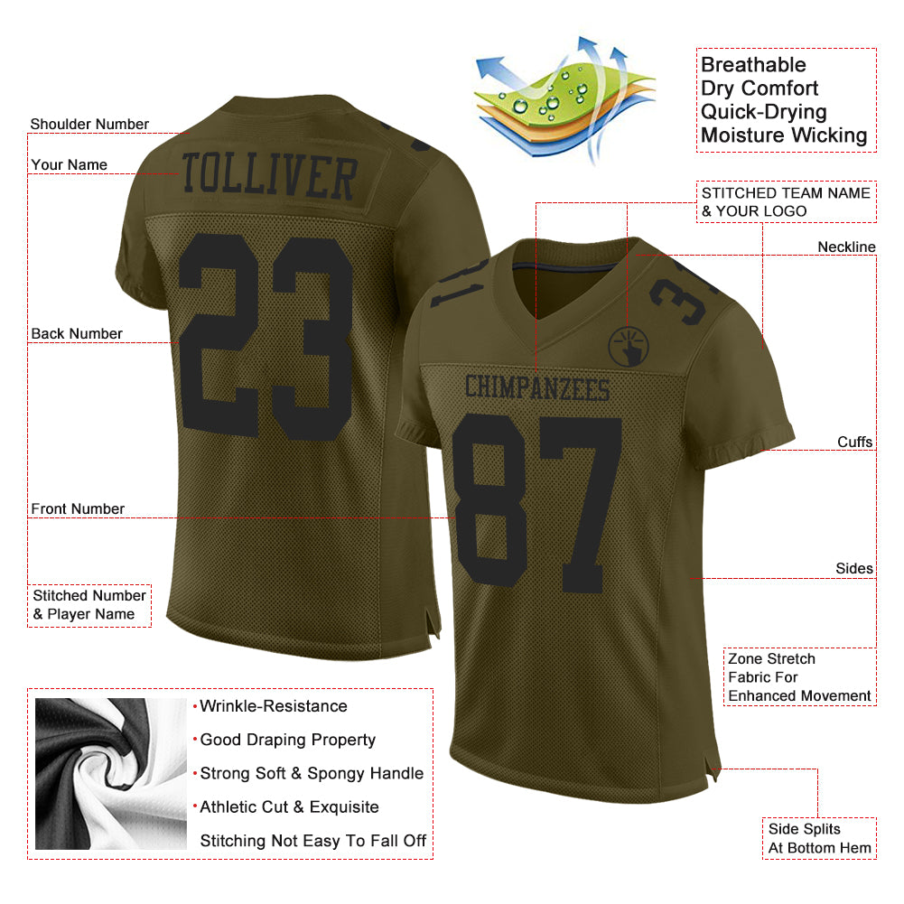 Personalized Olive Black Mesh Authentic Salute To Service Football Jersey Team Custom Name and Number Personalized Olive Black Mesh Authentic Salute To Service Football Jersey Team Custom Name and Number - Image 2
