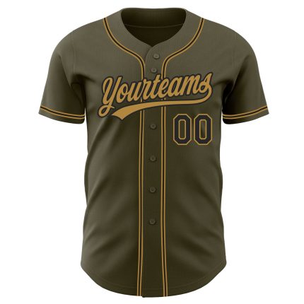 Personalized Olive Black-Old Gold Authentic Salute To Service Baseball Jersey