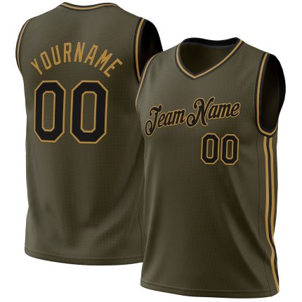 Personalized Olive Black-Old Gold Authentic Throwback Salute To Service Basketball Jersey Team Custom Name and Number