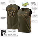 Personalized Olive Black-Old Gold Authentic Throwback Salute To Service Basketball Jersey Team Custom Name and Number