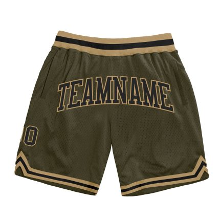 Personalized Olive Black-Old Gold Authentic Throwback Salute To Service Basketball Shorts Team Custom Name and Number