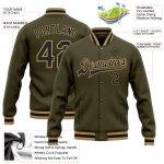 Personalized Olive Black-Old Gold Bomber Full-Snap Varsity Letterman Salute To Service Jacket Team Custom Name and Number