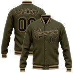 Personalized Olive Black-Old Gold Bomber Full-Snap Varsity Letterman Salute To Service Jacket Team Custom Name and Number