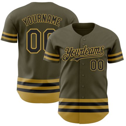 Personalized Olive Black-Old Gold Line Authentic Salute To Service Baseball Jersey Team Custom Name and Number