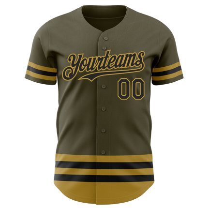 Personalized Olive Black-Old Gold Line Authentic Salute To Service Baseball Jersey Team Custom Name and Number