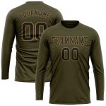 Personalized Olive Black-Old Gold Long Sleeve Performance Salute To Service T-Shirt Team Custom Name and Number