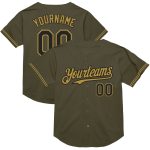 Personalized Olive Black-Old Gold Mesh Authentic Throwback Salute To Service Baseball Jersey Team Custom Name and Number
