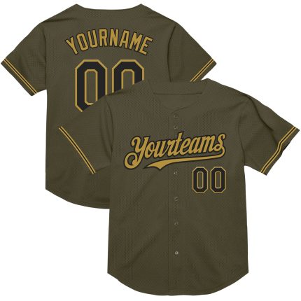 Personalized Olive Black-Old Gold Mesh Authentic Throwback Salute To Service Baseball Jersey Team Custom Name and Number