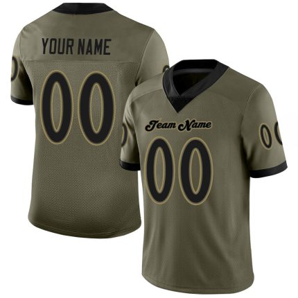 Personalized Olive Black-Old Gold Mesh Salute To Service Football Jersey
