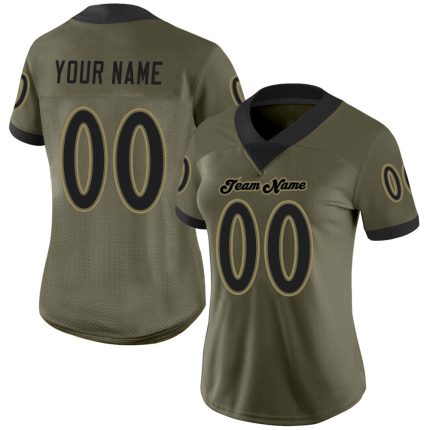 Personalized Olive Black-Old Gold Mesh Salute To Service Football Jersey