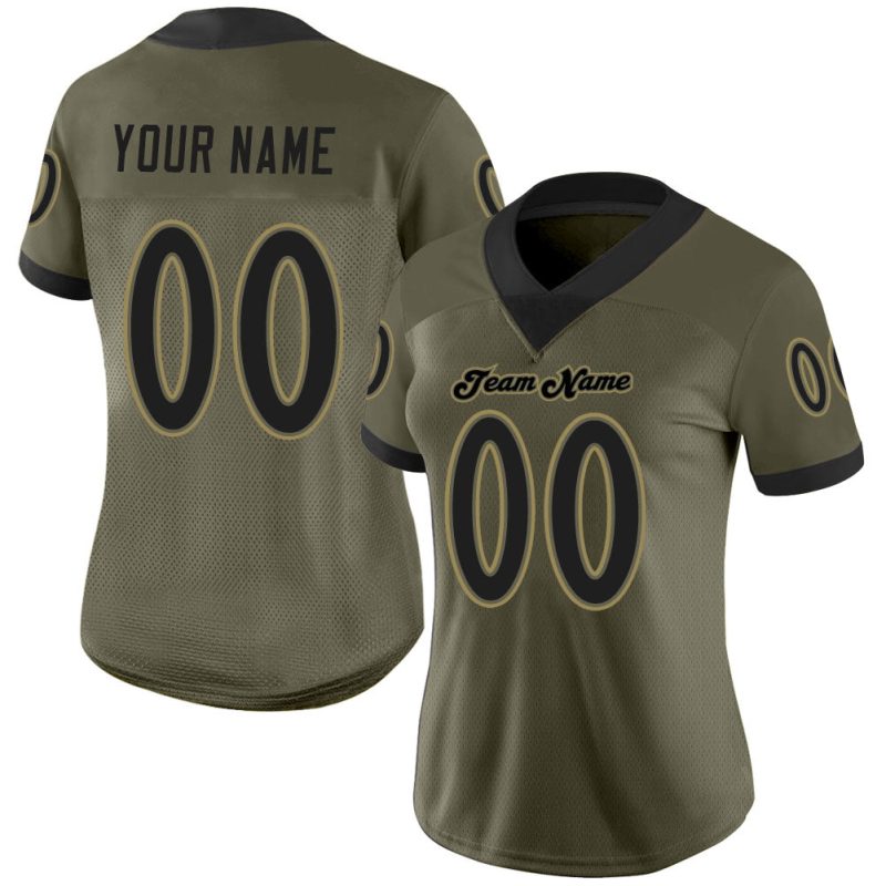 Personalized Olive Black-Old Gold Mesh Salute To Service Football Jersey
