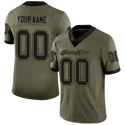 Personalized Olive Black-Old Gold Mesh Salute To Service Football Jersey Team Custom Name and Number
