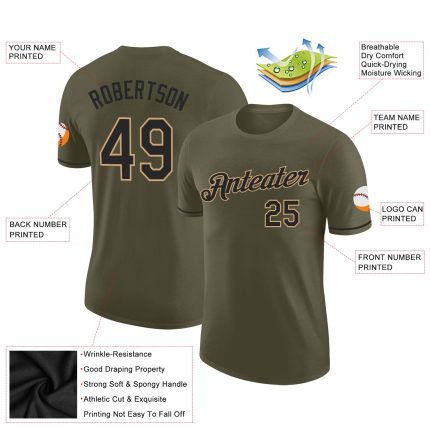 Personalized Olive Black-Old Gold Performance Salute To Service T-Shirt Team Custom Name and Number