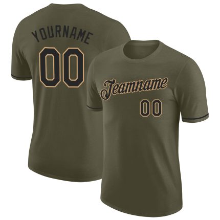 Personalized Olive Black-Old Gold Performance Salute To Service T-Shirt Team Custom Name and Number