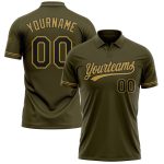 Personalized Olive Black-Old Gold Performance Vapor Salute To Service Golf Polo Shirt Team Custom Name and Number