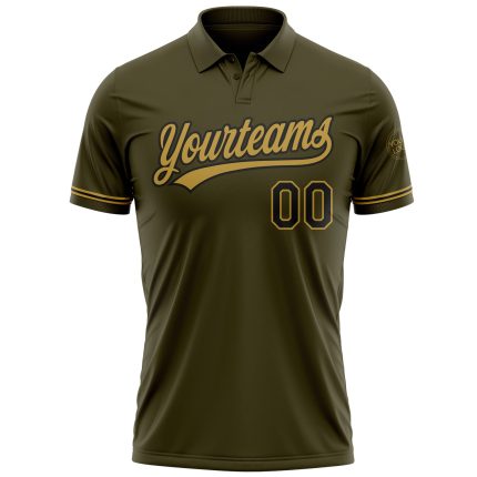 Personalized Olive Black-Old Gold Performance Vapor Salute To Service Golf Polo Shirt Team Custom Name and Number