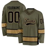Personalized Olive Black-Old Gold Salute To Service Hockey Jersey