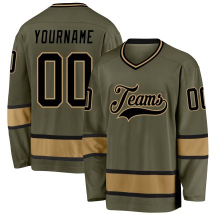 Personalized Olive Black-Old Gold Salute To Service Hockey Jersey