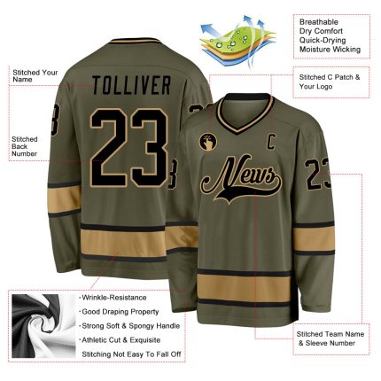 Personalized Olive Black-Old Gold Salute To Service Hockey Jersey