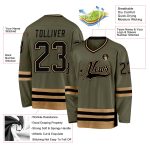 Personalized Olive Black-Old Gold Salute To Service Hockey Jersey Team Custom Name and Number