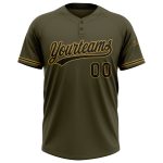 Personalized Olive Black-Old Gold Salute To Service Two-Button Unisex Softball Jersey Team Custom Name and Number