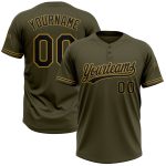 Personalized Olive Black-Old Gold Salute To Service Two-Button Unisex Softball Jersey Team Custom Name and Number
