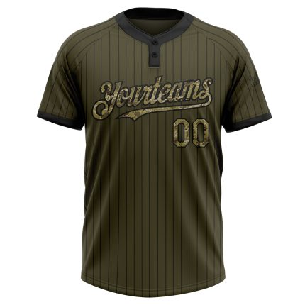Personalized Olive Black Pinstripe Camo Salute To Service Two-Button Unisex Softball Jersey Team Custom Name and Number