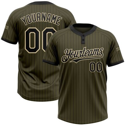 Personalized Olive Black Pinstripe Cream Salute To Service Two-Button Unisex Softball Jersey Team Custom Name and Number