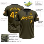 Personalized Olive Black Pinstripe Gold Salute To Service Two-Button Unisex Softball Jersey Team Custom Name and Number