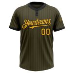 Personalized Olive Black Pinstripe Gold Salute To Service Two-Button Unisex Softball Jersey Team Custom Name and Number