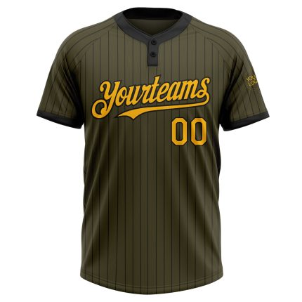Personalized Olive Black Pinstripe Gold Salute To Service Two-Button Unisex Softball Jersey Team Custom Name and Number