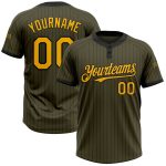 Personalized Olive Black Pinstripe Gold Salute To Service Two-Button Unisex Softball Jersey Team Custom Name and Number