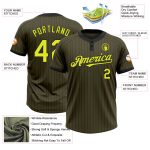 Personalized Olive Black Pinstripe Neon Yellow Salute To Service Two-Button Unisex Softball Jersey Team Custom Name and Number