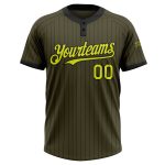 Personalized Olive Black Pinstripe Neon Yellow Salute To Service Two-Button Unisex Softball Jersey Team Custom Name and Number