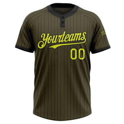 Personalized Olive Black Pinstripe Neon Yellow Salute To Service Two-Button Unisex Softball Jersey Team Custom Name and Number