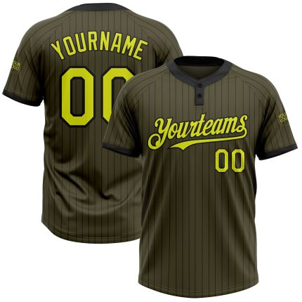 Personalized Olive Black Pinstripe Neon Yellow Salute To Service Two-Button Unisex Softball Jersey Team Custom Name and Number