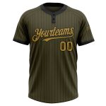 Personalized Olive Black Pinstripe Old Gold Salute To Service Two-Button Unisex Softball Jersey Team Custom Name and Number