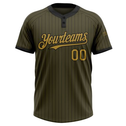 Personalized Olive Black Pinstripe Old Gold Salute To Service Two-Button Unisex Softball Jersey Team Custom Name and Number