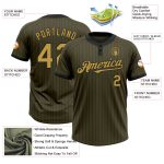 Personalized Olive Black Pinstripe Old Gold Salute To Service Two-Button Unisex Softball Jersey Team Custom Name and Number