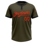 Personalized Olive Black Pinstripe Orange Salute To Service Two-Button Unisex Softball Jersey Team Custom Name and Number