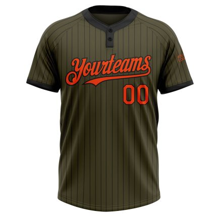 Personalized Olive Black Pinstripe Orange Salute To Service Two-Button Unisex Softball Jersey Team Custom Name and Number