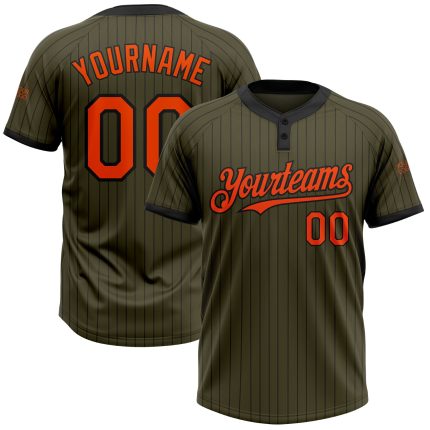 Personalized Olive Black Pinstripe Orange Salute To Service Two-Button Unisex Softball Jersey Team Custom Name and Number