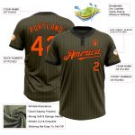 Personalized Olive Black Pinstripe Orange Salute To Service Two-Button Unisex Softball Jersey Team Custom Name and Number