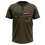 Personalized Olive Black Pinstripe Vintage USA Flag Salute To Service Two-Button Unisex Softball Jersey Team Custom Name and Number